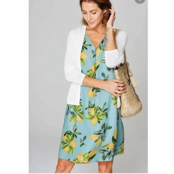 J Jill Love Linen Lemon 🍋 Print Dress - Picture 2 of 7